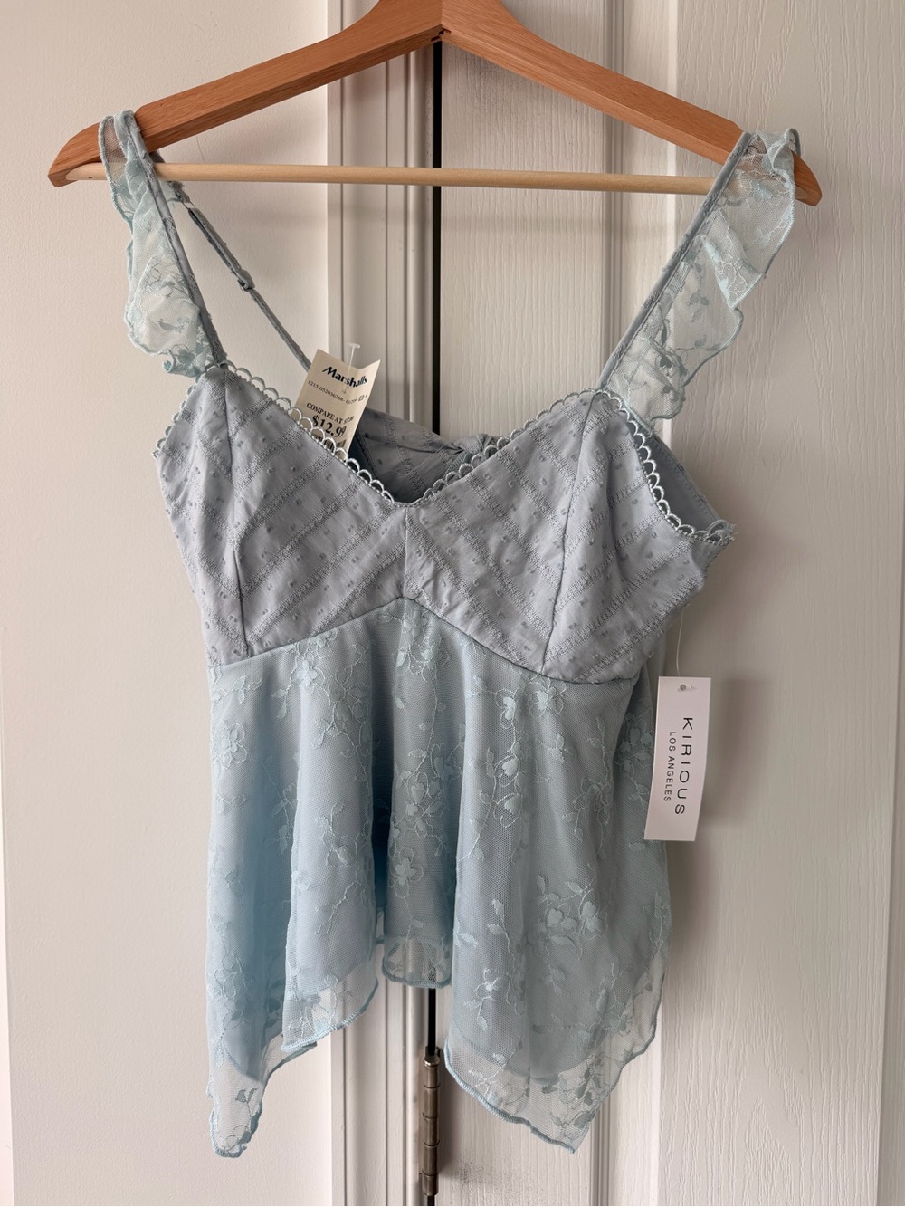 Khaous Light Blue Lace Handkerchief-Hem Camisole
